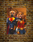 Mini retrato personalizado de dos mascotas 'Superdog &amp; Wonder Doggette'