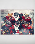 Personalized 'Tampa Bay Doggos' 6-pet poster featuring dogs in red and white football uniforms.
