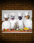 Mini retrato personalizado de 4 mascotas de 'Los chefs'