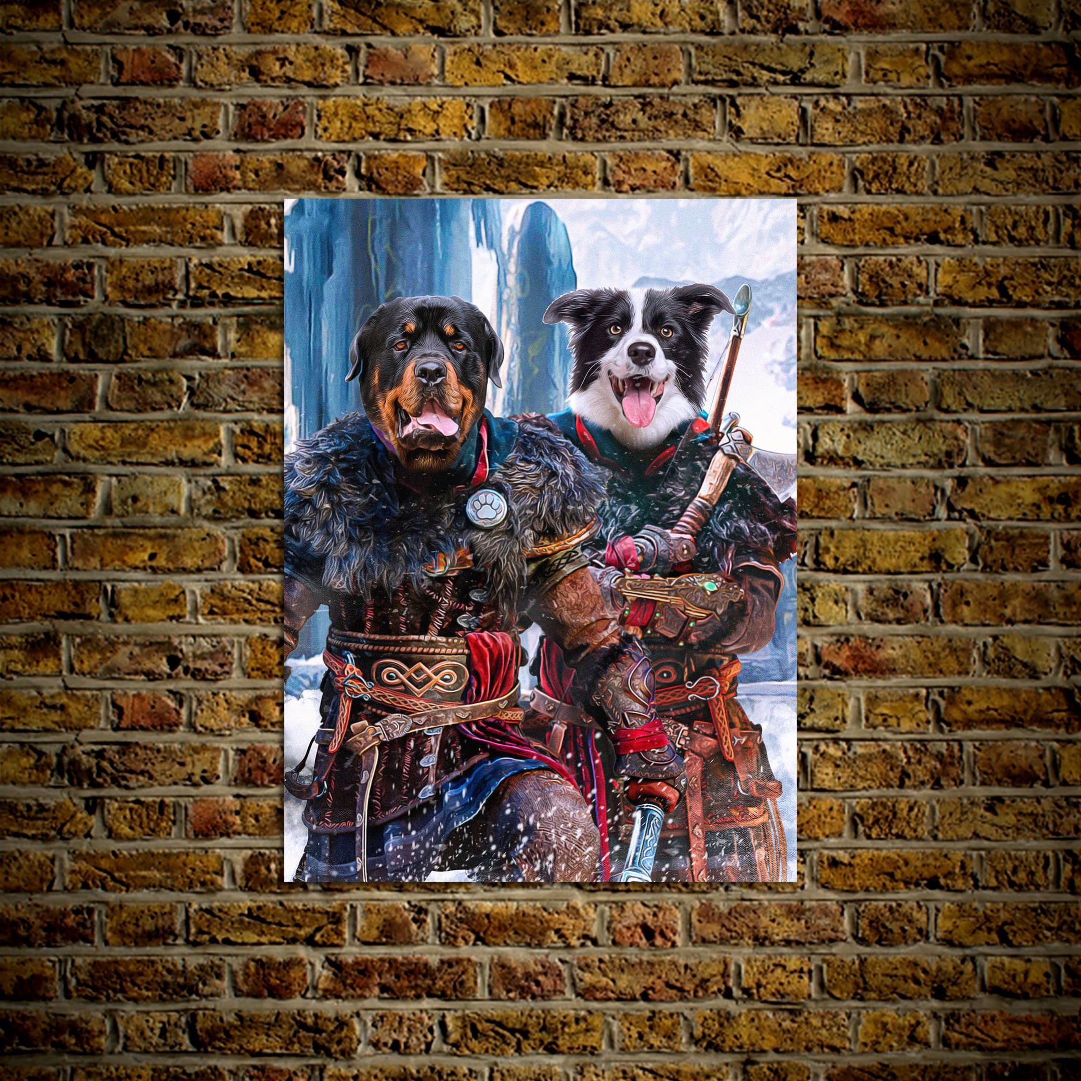 Mini retrato personalizado para dos mascotas de &#39;Los guerreros vikingos&#39;