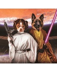 Mini retrato personalizado de 2 mascotas 'Princess Leidown &amp; Jedi-Doggo'