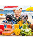 Mini retrato personalizado de 3 mascotas 'The Beach Dogs'