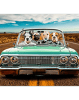 Mini retrato personalizado de 4 mascotas 'The Lowrider'