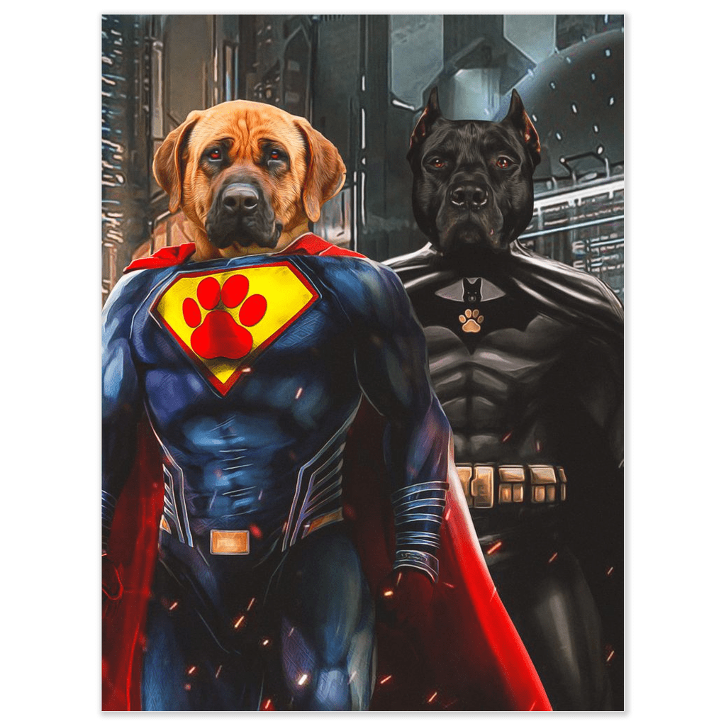 Mini retrato personalizado para dos mascotas &#39;Superdog y Batdog&#39;