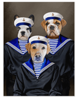 Mini retrato personalizado de 3 mascotas de 'Los marineros'