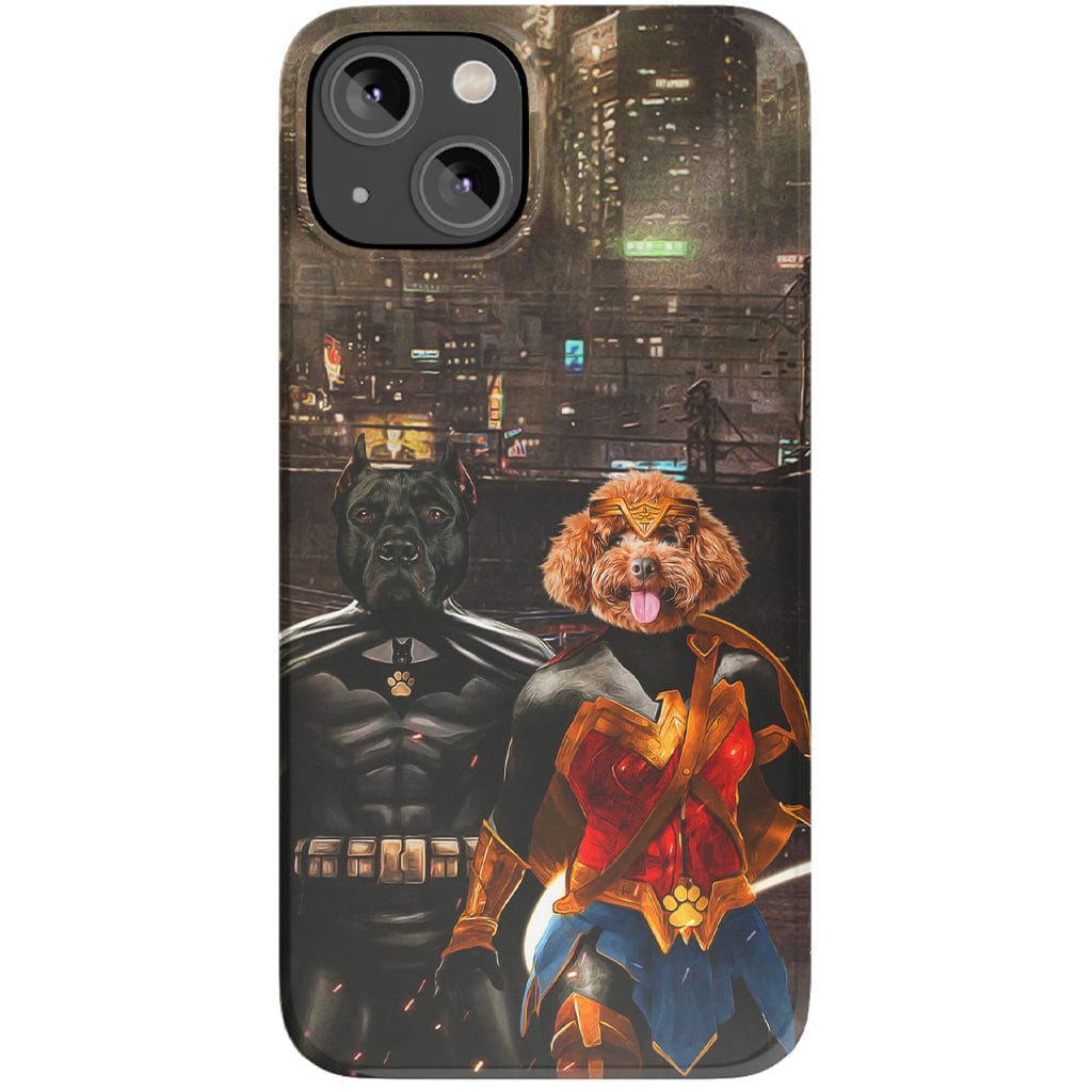 Funda personalizada para teléfono con 2 mascotas &#39;Batdog &amp;amp; Wonder Doggette&#39;