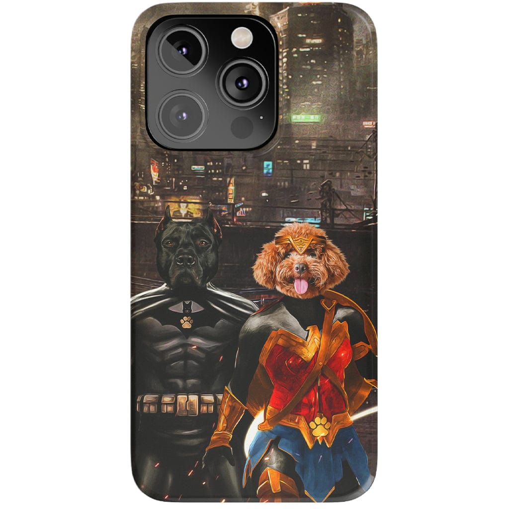 Funda personalizada para teléfono con 2 mascotas &#39;Batdog &amp;amp; Wonder Doggette&#39;