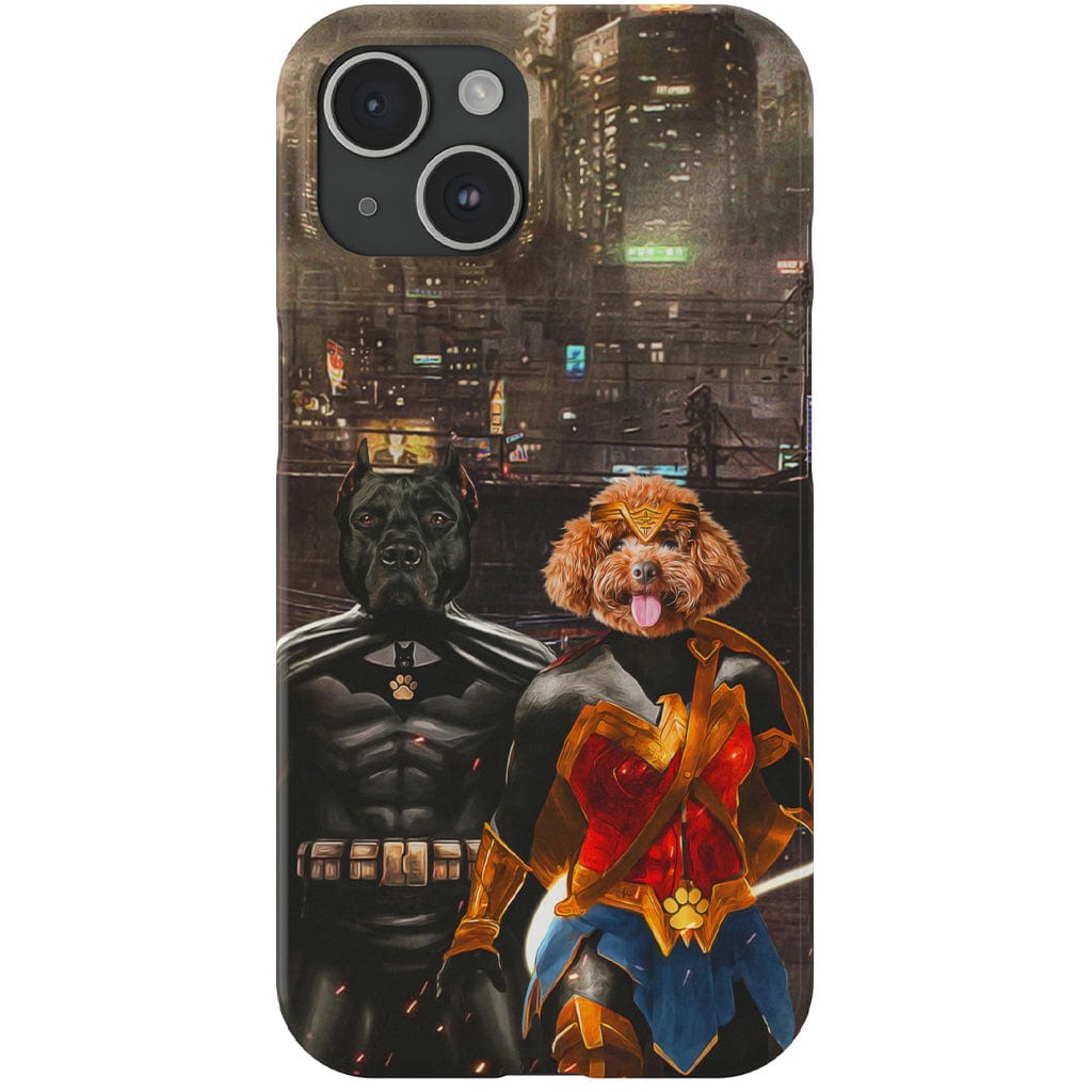 Funda personalizada para teléfono con 2 mascotas &#39;Batdog &amp;amp; Wonder Doggette&#39;