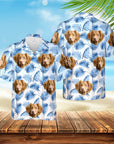 Camisa hawaiana personalizada (azul primaveral: 1-4 mascotas)