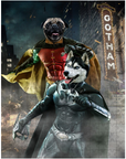 Puzzle personalizado de 2 mascotas 'Bat Dog &amp; Robin'