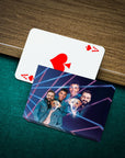 Custom 1980s Lazer Portrait playing cards featuring 4 men and 2 dogs, with a red Ace of Spades.