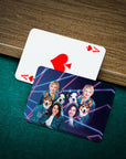 Personalized 1980s Lazer Portrait 2 Pet & Humans playing cards with custom pet and female portraits.