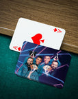 Personalized '1980s Lazer Portrait' playing cards featuring custom pet and male human portraits.