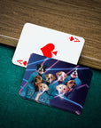 Personalized playing cards featuring four dogs in a 1980s laser portrait style, with an Ace of Spades card.