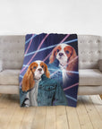 Personalized pet blanket with a Cavalier King Charles Spaniel in a 1980s Lazer Portrait style.
