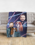 Personalized 1980s Lazer Portrait blanket with a man and Cavalier King Charles Spaniel.