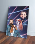 Personalized 1980s Lazer Portrait canvas with a man and Cavalier King Charles Spaniel.