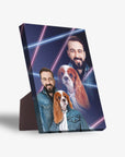 Personalized 1980s Lazer Portrait standing canvas with a man and a Cavalier King Charles Spaniel.