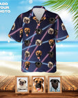 Camisa hawaiana personalizada (Retrato Lazer de los años 80: 1-4 mascotas)