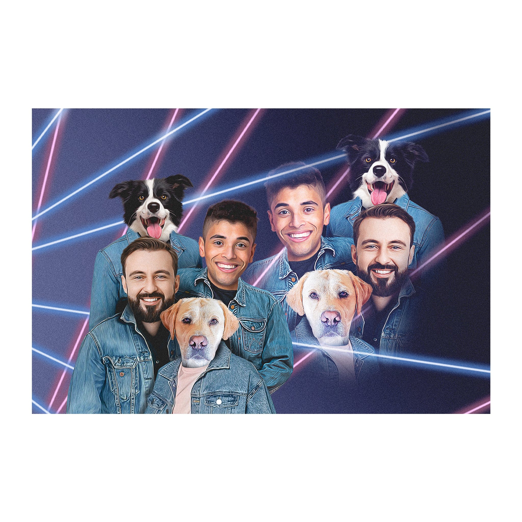 Retrato digital personalizado &#39;1980s Lazer Portrait 2 Pet &amp;amp; Humans(Males)&#39;