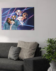 Lienzo personalizado con 3 mascotas 'Retrato Lazer de los años 80 (hombres)'