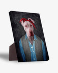 Personalized 2Pac Dogkur pet standing canvas featuring a white dog in a red bandana, denim shirt, and gray vest.