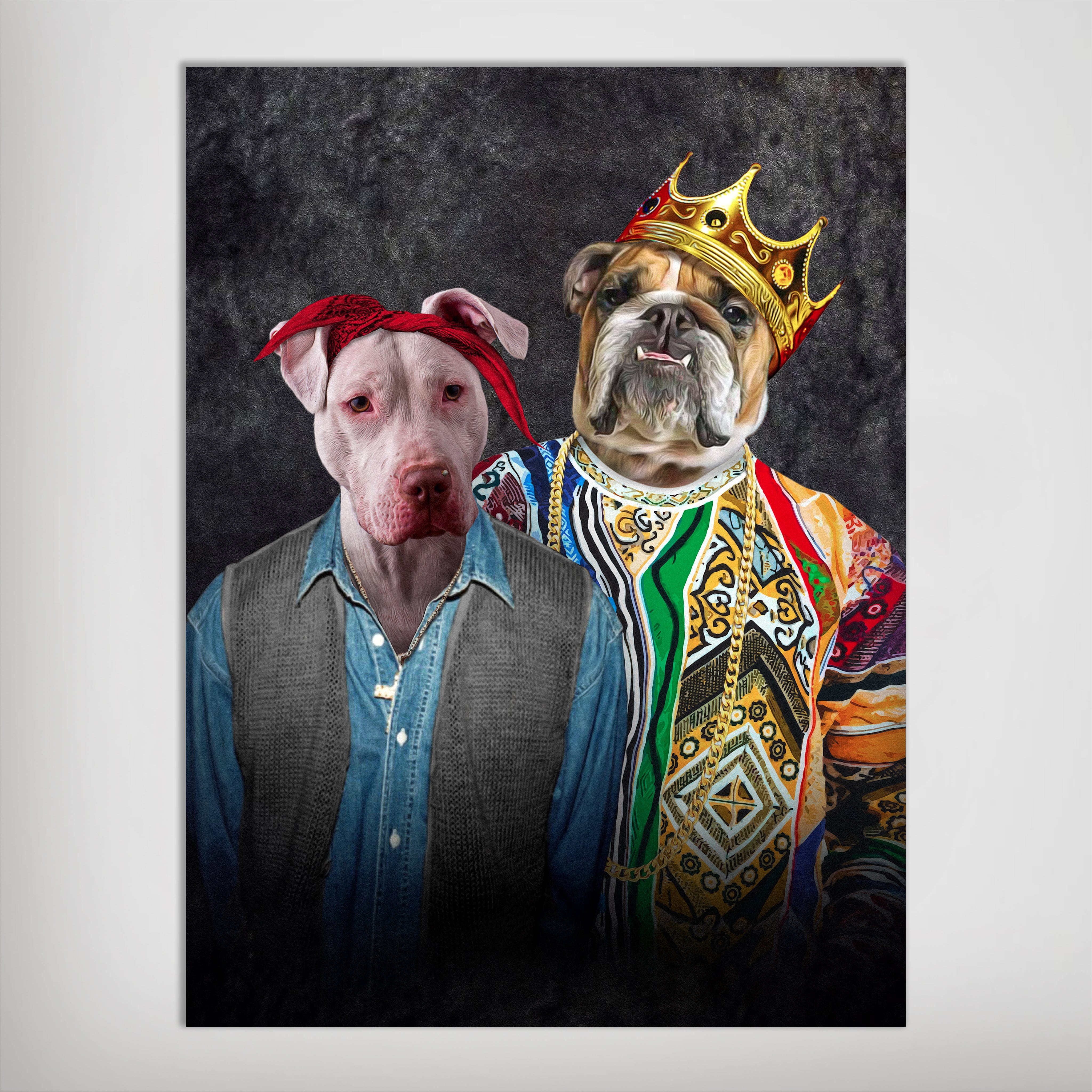 Personalized '2Paw And Notorious D.O.G.' poster featuring two pets dressed as rappers.