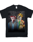 Black Gildan t-shirt featuring a personalized graphic of a pitbull in a bandana and a bulldog in a crown.