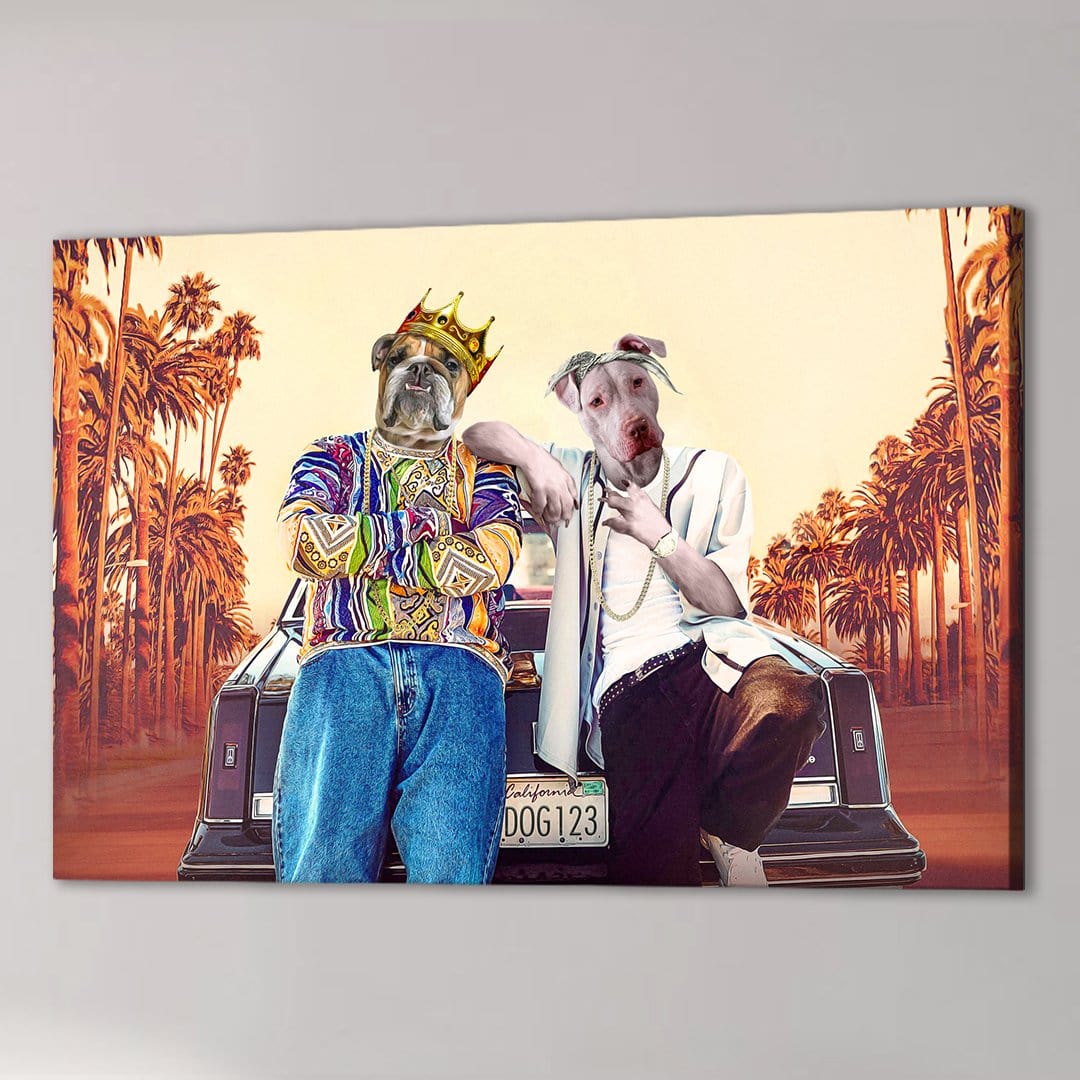 Personalized 2 pet canvas featuring dogs in '2Paw and Notorious D.O.G. California Edition' style.