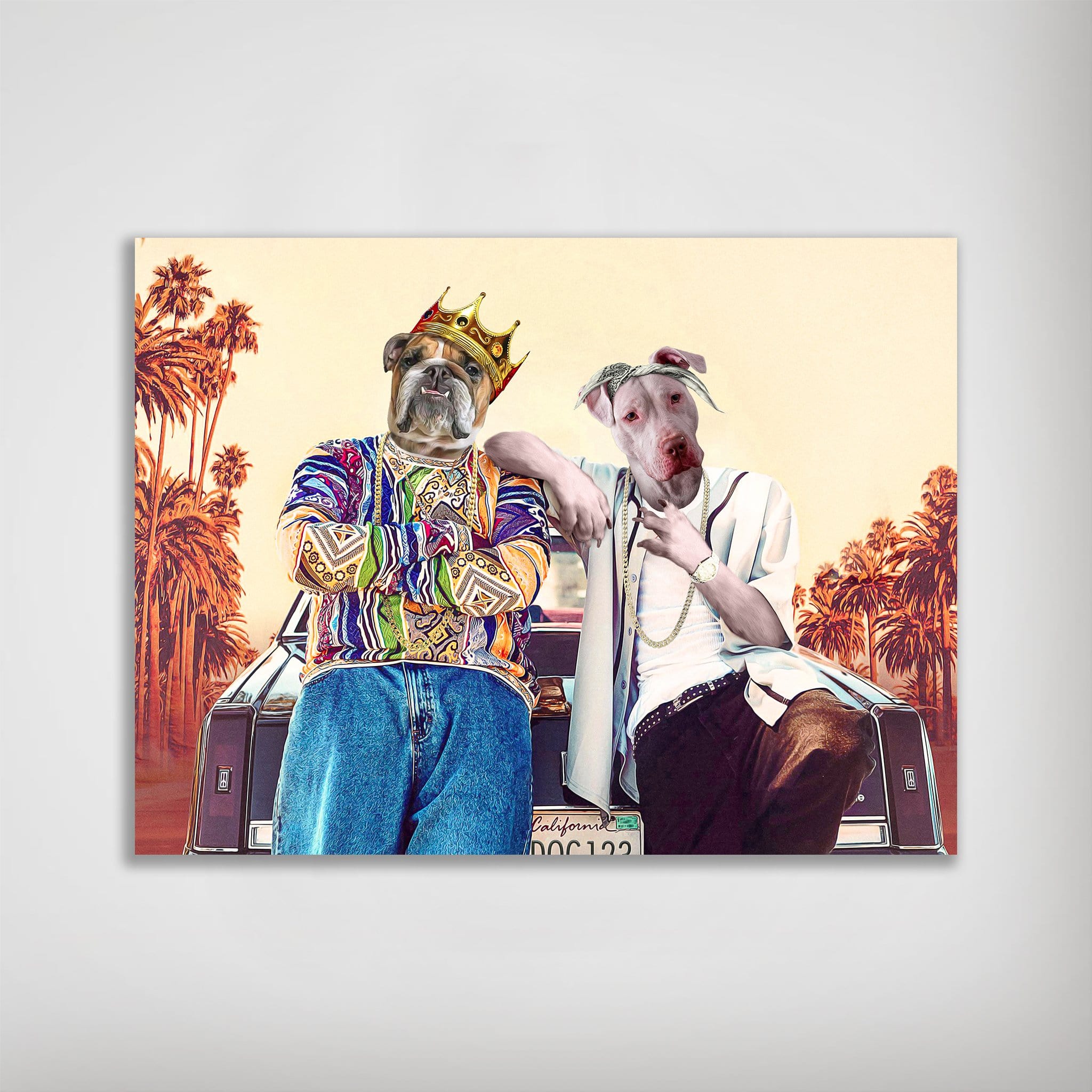 Personalized '2Paw and Notorious D.O.G. California Edition' poster featuring two pets as rappers.