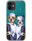 Funda personalizada para teléfono con 2 mascotas 'Las enfermeras'