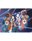 '1980s Lazer Portrait (4 hembras)' Lienzo personalizado de pie para 4 mascotas