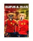 Lienzo de pie personalizado para 2 mascotas 'Spain Doggos Soccer'