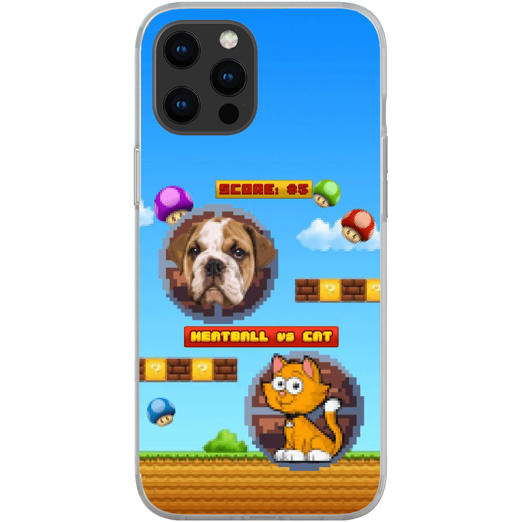 Funda de teléfono para mascotas personalizada con videojuego retro