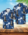 Camisa hawaiana personalizada (azul palma: 1-4 mascotas)