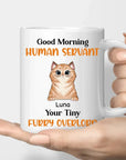 Taza con diseño de perro o gato sirviente humano personalizable en vivo (¡hasta 4 mascotas!)