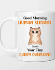 Taza con diseño de perro o gato sirviente humano personalizable en vivo (¡hasta 4 mascotas!)