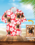 Camisa hawaiana personalizada (rojo flor: 1-4 mascotas)