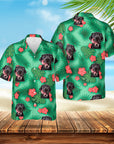 Camisa hawaiana personalizada (verde tridente: 1-4 mascotas)