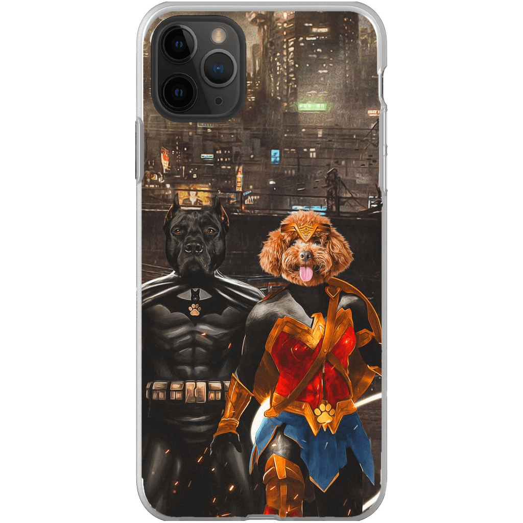 Funda personalizada para teléfono con 2 mascotas &#39;Batdog &amp;amp; Wonder Doggette&#39;