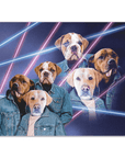 Póster personalizado con 3 mascotas 'Lazer Portrait (machos) de los años 1980'