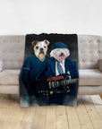 Personalized AC/Doggos pet blanket featuring a bulldog and a white fluffy dog in renaissance-style portraits.