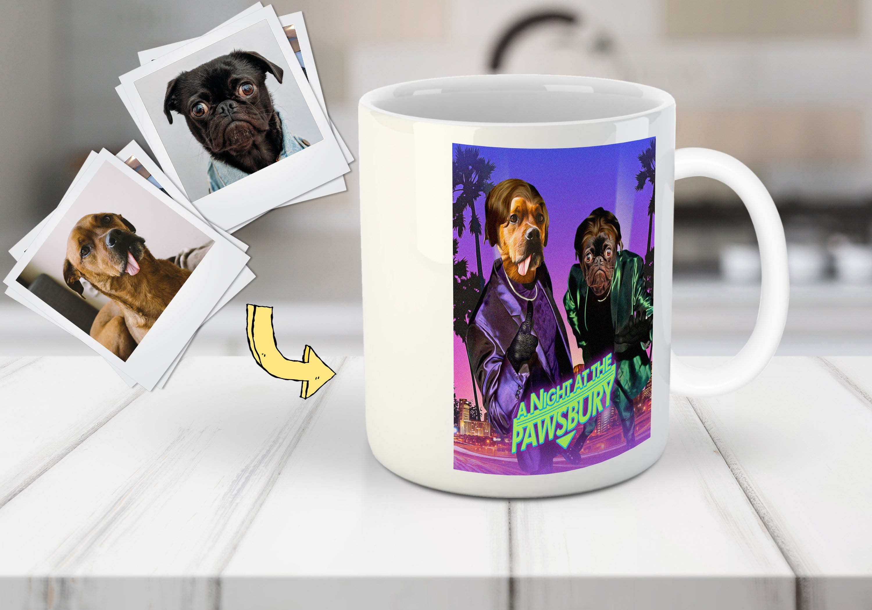 Taza personalizada para 2 mascotas &#39;Una noche en el Pawsbury&#39;