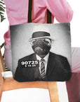 Personalized Al CaBone tote bag with a pug pet portrait in a fedora and suit.