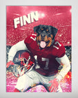Personalized matte poster featuring a Rottweiler in a red football uniform with "FINN" above.