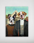 Personalized "American Pawthic" poster featuring two pets as classic art figures in a matte finish.