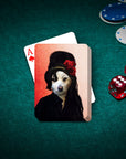 Personalized pet playing cards featuring a custom dog portrait in a retro, Amy Winehouse-inspired style.