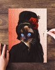 Personalized pet puzzle featuring a Siamese cat portrait in an Amy Winehouse style, with red roses.