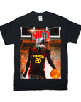 Black Gildan t-shirt with a personalized graphic of a dog in a "DAWGS 20" basketball jersey.