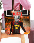 Personalized 'Atlanta Dawgs' tote bag with a custom pet portrait of a dog in a basketball jersey.